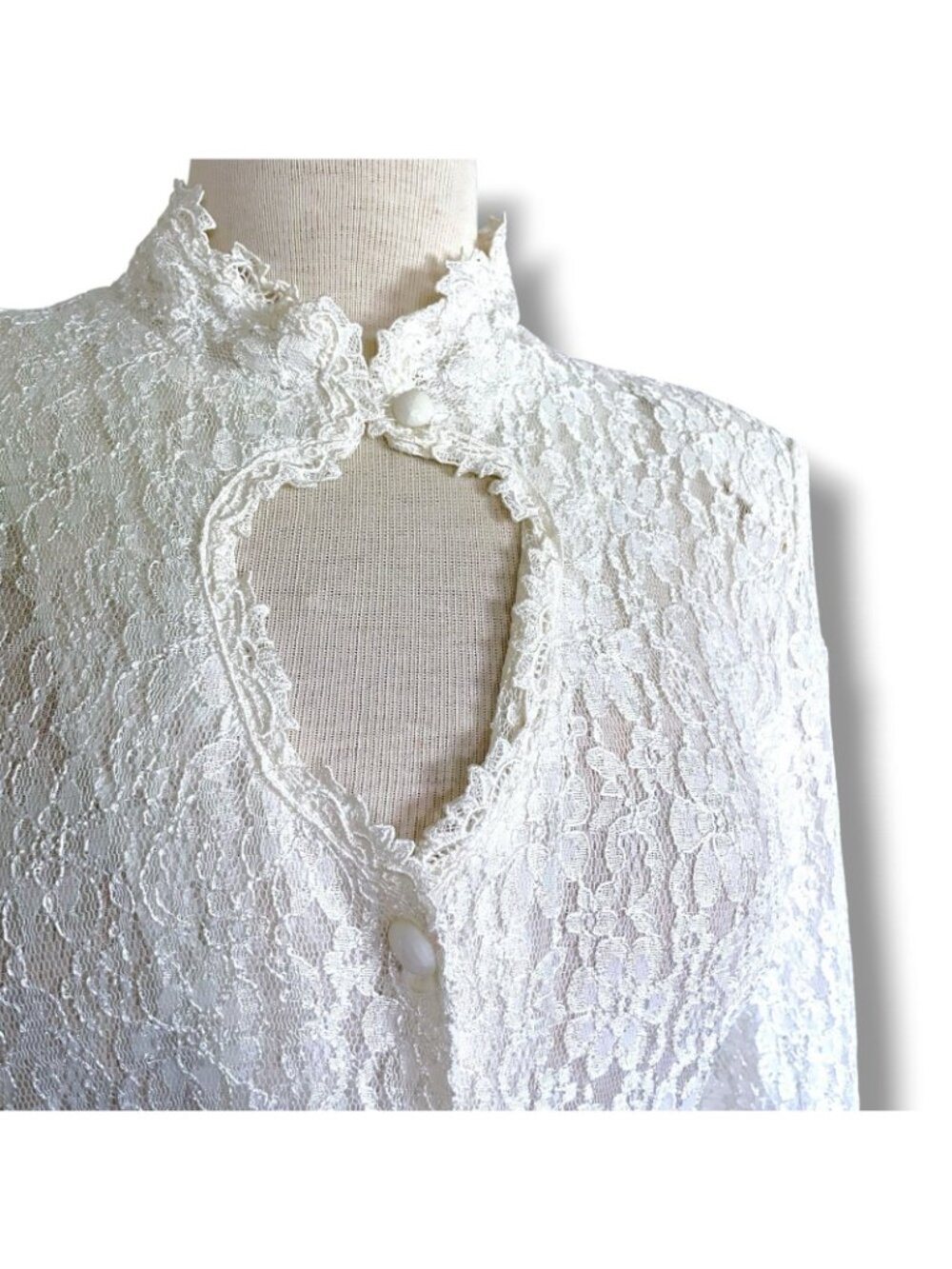 Vintage 90s Dawn Joy Midi Dress Sz Medium White Lace Sheer Prairie Whimsigoth - Picture 7 of 13